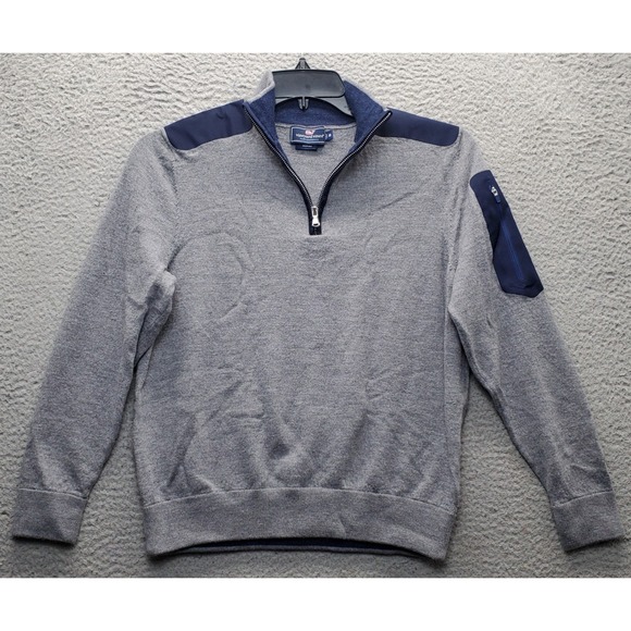 Vineyard Vines Sweaters - Vineyard Vines Sweater Womens M Gray Performance‎ Knit Side Shoulder Quarter Zip